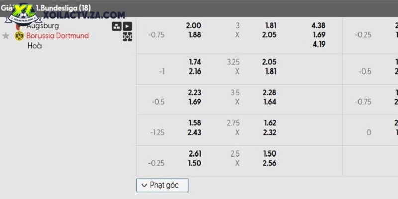 Tỷ lệ kèo Augsburg vs Dortmund Tỷ lệ kèo Augsburg vs Dortmund