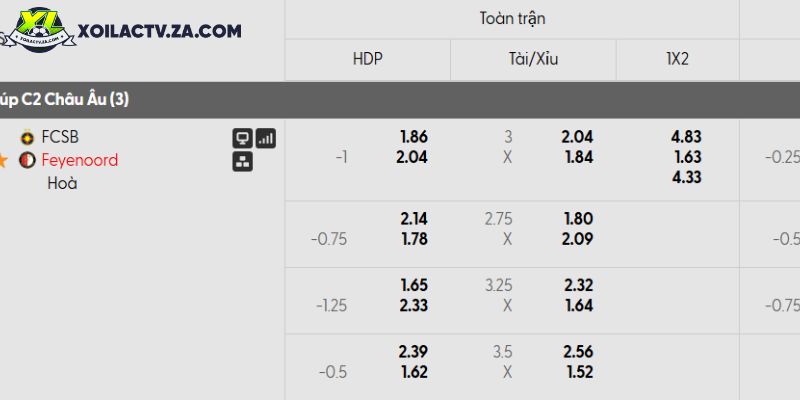 Tỷ lệ kèo FCSB vs Feyenoord Tỷ lệ kèo FCSB vs Feyenoord