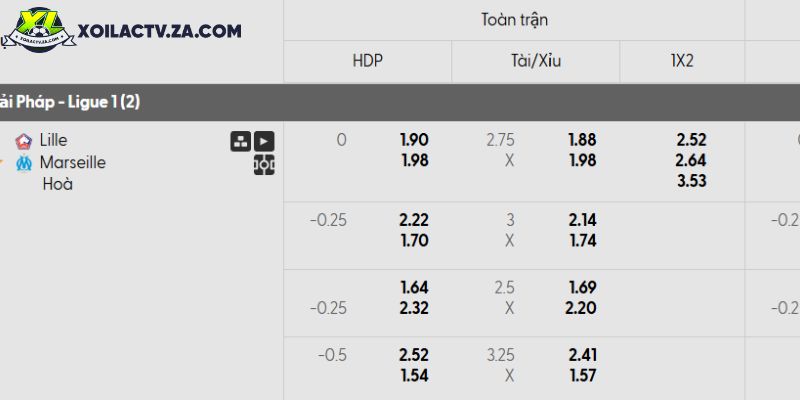 Tỷ lệ kèo Lille vs Marseille Tỷ lệ kèo Lille vs Marseille