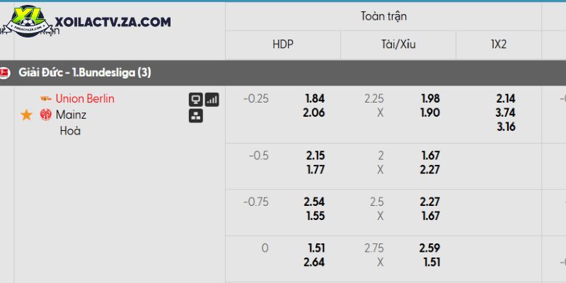 Tỷ lệ kèo Union Berlin vs Mainz Tỷ lệ kèo Union Berlin vs Mainz